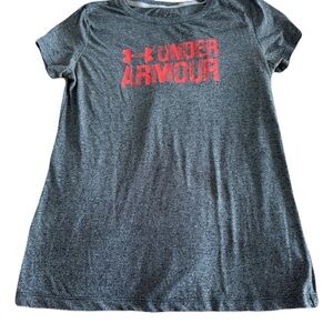 Under Armour Girls Gray Short Sleeve Tee with Pink Logo